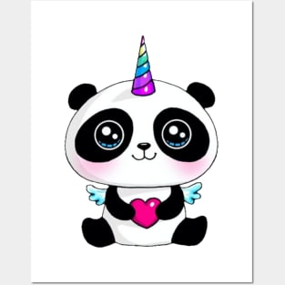 Kawaii Panda Unicorn Sticker Posters and Art